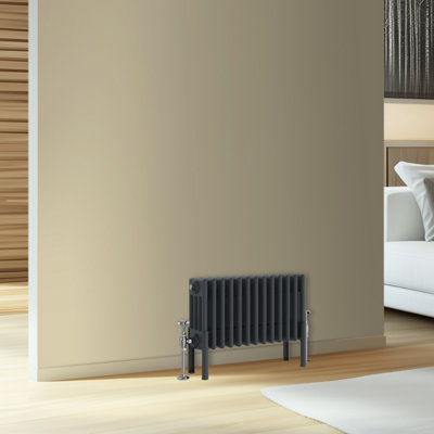 Rinse Bathrooms Traditional Cast Iron Style 4 Colomn Column Horizontal Radiator Anthracite 300 x 605mm