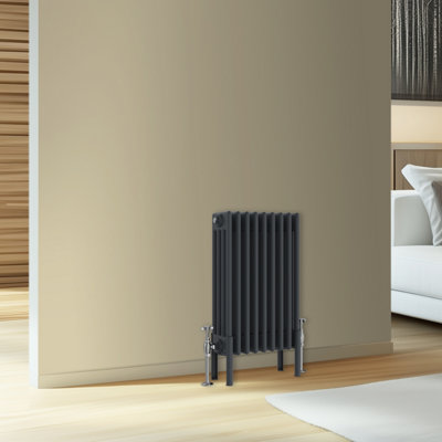 Rinse Bathrooms Traditional Cast Iron Style 4 Colomn Column Horizontal Radiator Anthracite 600 x 425mm