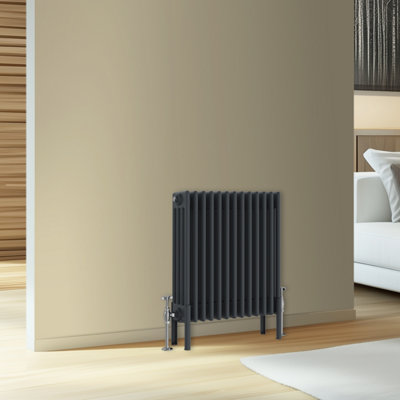 Rinse Bathrooms Traditional Cast Iron Style 4 Colomn Column Horizontal Radiator Anthracite 600 x 605mm