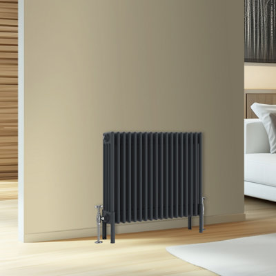 Rinse Bathrooms Traditional Cast Iron Style 4 Colomn Column Horizontal Radiator Anthracite 600 x 830mm