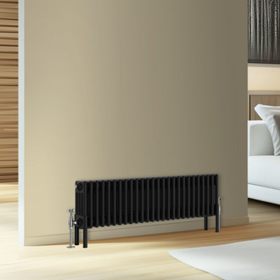 Rinse Bathrooms Traditional Cast Iron Style 4 Colomn Column Horizontal Radiator Black 300 x 1190mm