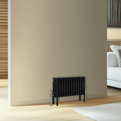 Rinse Bathrooms Traditional Cast Iron Style 4 Colomn Column Horizontal Radiator Black 300 x 605mm