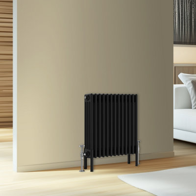 Rinse Bathrooms Traditional Cast Iron Style 4 Colomn Column Horizontal Radiator Black 600 x 605mm