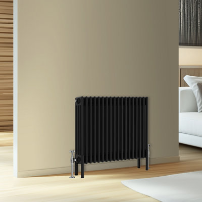 Rinse Bathrooms Traditional Cast Iron Style 4 Colomn Column Horizontal Radiator Black 600 x 830mm