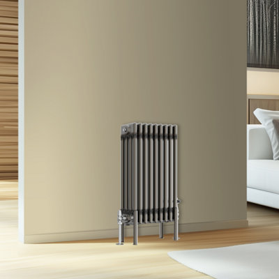 Rinse Bathrooms Traditional Cast Iron Style 4 Colomn Column Horizontal Radiator Raw Metal 600 x 425mm