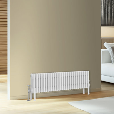 Rinse Bathrooms Traditional Cast Iron Style 4 Colomn Column Horizontal Radiator White 300 x 1190mm