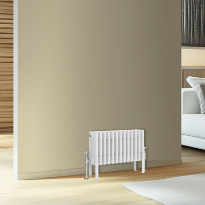 Rinse Bathrooms Traditional Cast Iron Style 4 Colomn Column Horizontal Radiator White 300 x 605mm