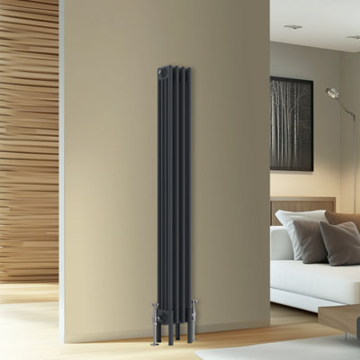 Rinse Bathrooms Traditional Cast Iron Style 4 Colomn Column Vertical Radiator Anthracite 1500 x 200mm