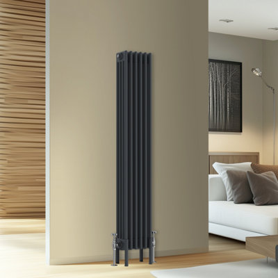 Rinse Bathrooms Traditional Cast Iron Style 4 Colomn Column Vertical Radiator Anthracite 1500 x 290mm