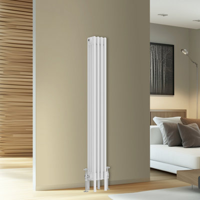 Rinse Bathrooms Traditional Cast Iron Style 4 Colomn Column Vertical Radiator White 1500 x 200mm