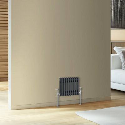 Rinse Bathrooms Traditional Cast Iron Style Double Column Horizontal Radiator Anthracite 300 x 425mm