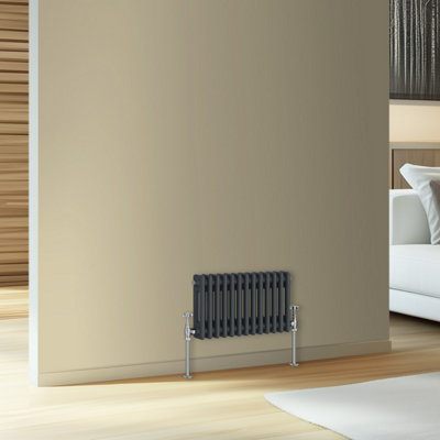 Rinse Bathrooms Traditional Cast Iron Style Double Column Horizontal Radiator Anthracite 300 x 605mm