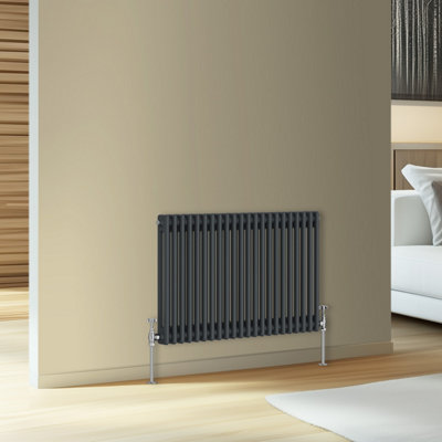 Rinse Bathrooms Traditional Cast Iron Style Double Column Horizontal Radiator Anthracite 600 x 1010mm