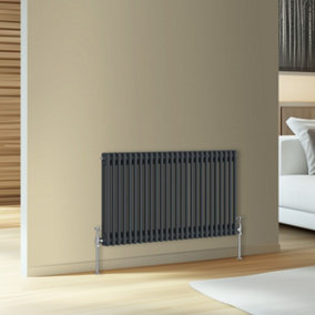 Rinse Bathrooms Traditional Cast Iron Style Double Column Horizontal Radiator Anthracite 600 x 1190mm