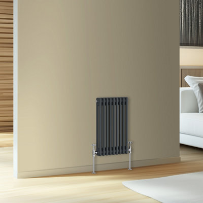 Rinse Bathrooms Traditional Cast Iron Style Double Column Horizontal Radiator Anthracite 600 x 425mm