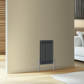 Rinse Bathrooms Traditional Cast Iron Style Double Column Horizontal Radiator Anthracite 600 x 425mm