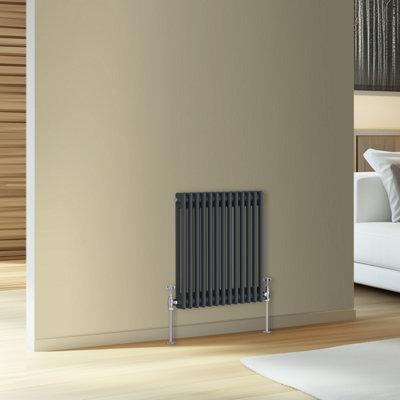 Rinse Bathrooms Traditional Cast Iron Style Double Column Horizontal Radiator Anthracite 600 x 605mm