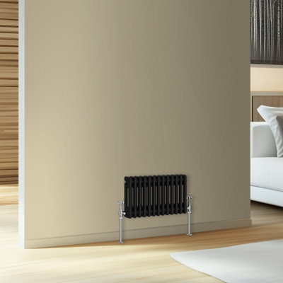 Rinse Bathrooms Traditional Cast Iron Style Double Column Horizontal Radiator Black 300 x 605mm