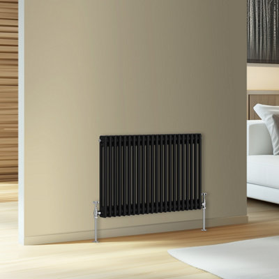 Rinse Bathrooms Traditional Cast Iron Style Double Column Horizontal Radiator Black 600 x 1010mm