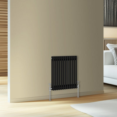 Rinse Bathrooms Traditional Cast Iron Style Double Column Horizontal Radiator Black 600 x 605mm