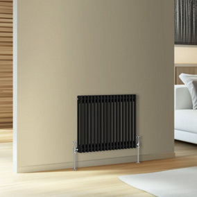 Rinse Bathrooms Traditional Cast Iron Style Double Column Horizontal Radiator Black 600 x 830mm