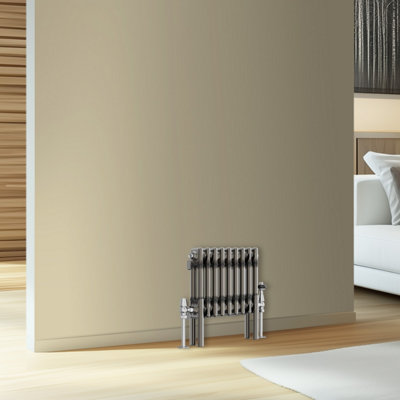 Rinse Bathrooms Traditional Cast Iron Style Double Column Horizontal Radiator Raw Metal 300 x 425mm