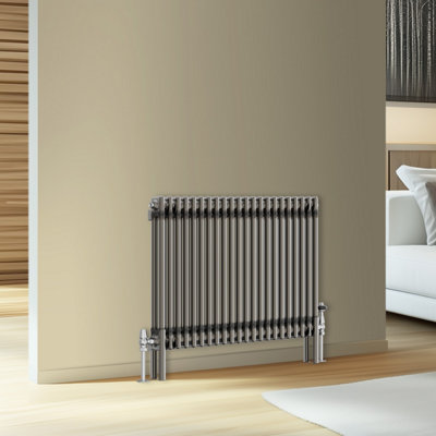 Rinse Bathrooms Traditional Cast Iron Style Double Column Horizontal Radiator Raw Metal 600 x 1010mm