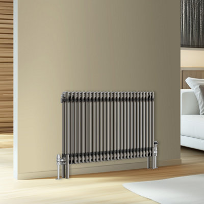 Rinse Bathrooms Traditional Cast Iron Style Double Column Horizontal Radiator Raw Metal 600 x 1190mm