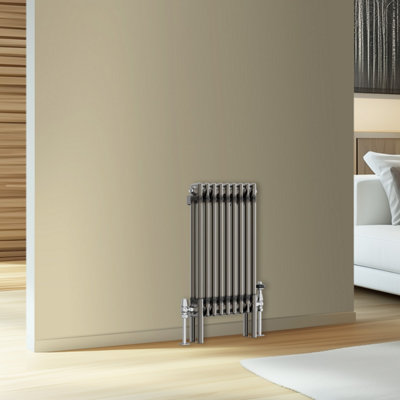 Rinse Bathrooms Traditional Cast Iron Style Double Column Horizontal Radiator Raw Metal 600 x 425mm