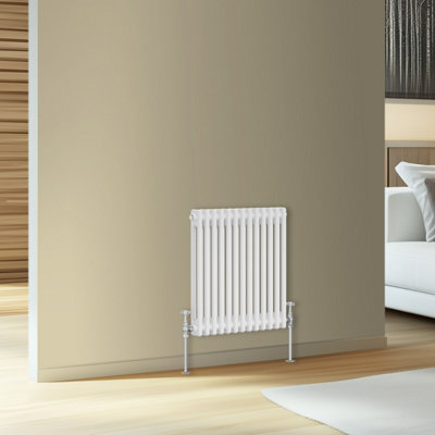 Rinse Bathrooms Traditional Cast Iron Style Double Column Horizontal Radiator White 600 x 605mm