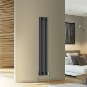 Rinse Bathrooms Traditional Cast Iron Style Double Column Vertical Radiator Anthracite 1500 x 290mm