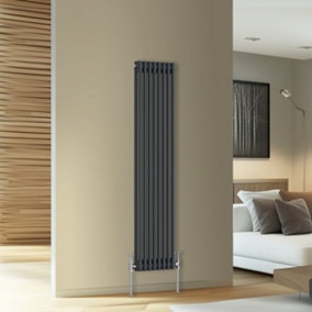 Rinse Bathrooms Traditional Cast Iron Style Double Column Vertical Radiator Anthracite 1500 x 380mm
