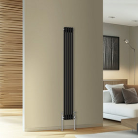 Rinse Bathrooms Traditional Cast Iron Style Double Column Vertical Radiator Black 1500 x 200mm