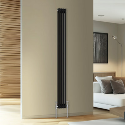 Rinse Bathrooms Traditional Cast Iron Style Double Column Vertical Radiator Black 1800 x 200mm