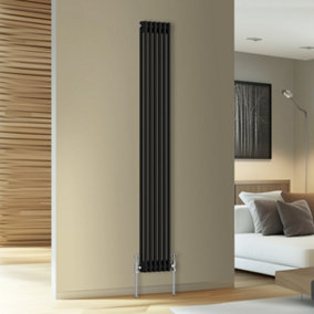 Rinse Bathrooms Traditional Cast Iron Style Double Column Vertical Radiator Black 1800 x 290mm