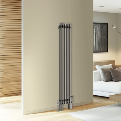 Rinse Bathrooms Traditional Cast Iron Style Double Column Vertical Radiator Raw Metal 1500 x 290mm