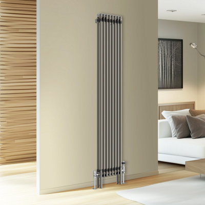 Rinse Bathrooms Traditional Cast Iron Style Double Column Vertical Radiator Raw Metal 1800 x 380mm