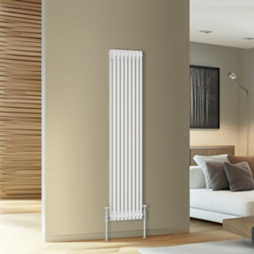 Rinse Bathrooms Traditional Cast Iron Style Double Column Vertical Radiator White 1500 x 380mm