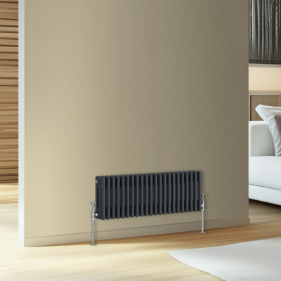 Rinse Bathrooms Traditional Cast Iron Style Triple Column Horizontal Radiator Anthracite 300 x 1012mm