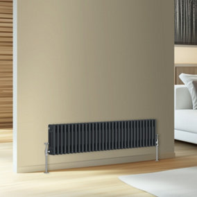 Rinse Bathrooms Traditional Cast Iron Style Triple Column Horizontal Radiator Anthracite 300 x 1462mm
