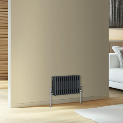 Rinse Bathrooms Traditional Cast Iron Style Triple Column Horizontal Radiator Anthracite 300 x 607mm