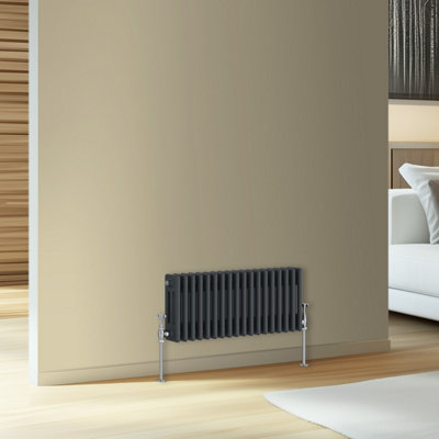 Rinse Bathrooms Traditional Cast Iron Style Triple Column Horizontal Radiator Anthracite 300 x 832mm