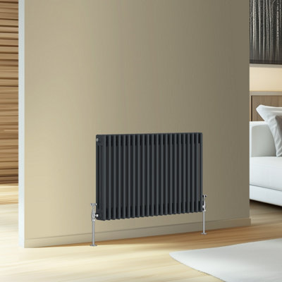 Rinse Bathrooms Traditional Cast Iron Style Triple Column Horizontal Radiator Anthracite 600 x 1012mm