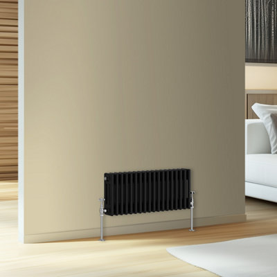 Rinse Bathrooms Traditional Cast Iron Style Triple Column Horizontal Radiator Black 300 x 832mm