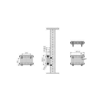 Rinse Bathrooms Traditional Cast Iron Style Triple Column Horizontal Radiator Raw Metal 300 x 427mm