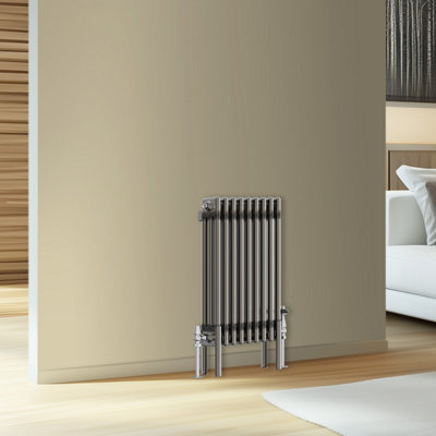 Rinse Bathrooms Traditional Cast Iron Style Triple Column Horizontal Radiator Raw Metal 600 x 427mm