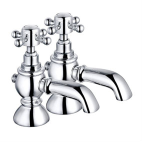 Rinse Bathrooms Traditional Pair of Bathroom Sink Basin Taps Twin Cross Head Brass Faucet Polished Chrome Basin Pillar Taps