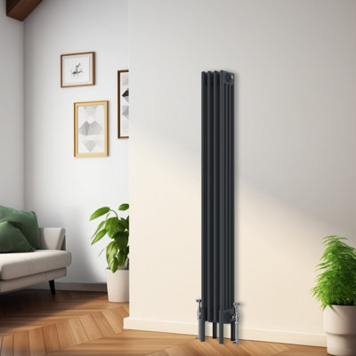 Rinse Bathrooms Traditional Radiator 1500x200mm Anthracite Vertical 4 Column Cast Iron Radiators Central Heating Heater Rads