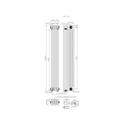 Rinse Bathrooms Traditional Radiator 1500x200mm Anthracite Vertical 4 Column Cast Iron Radiators Central Heating Heater Rads
