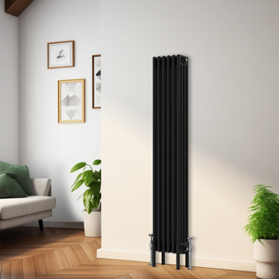 Rinse Bathrooms Traditional Radiator 1500x290mm Black Vertical 4 Column Cast Iron Radiators Central Heating Heater Rads